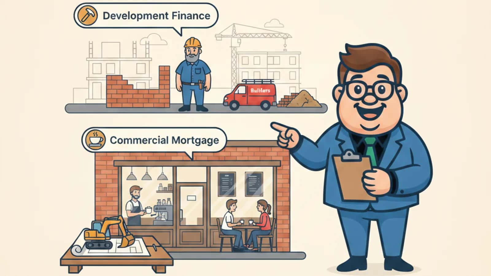 Fred explaining What's the Difference Between Development Finance and Commercial Mortgages to a UK business owner
