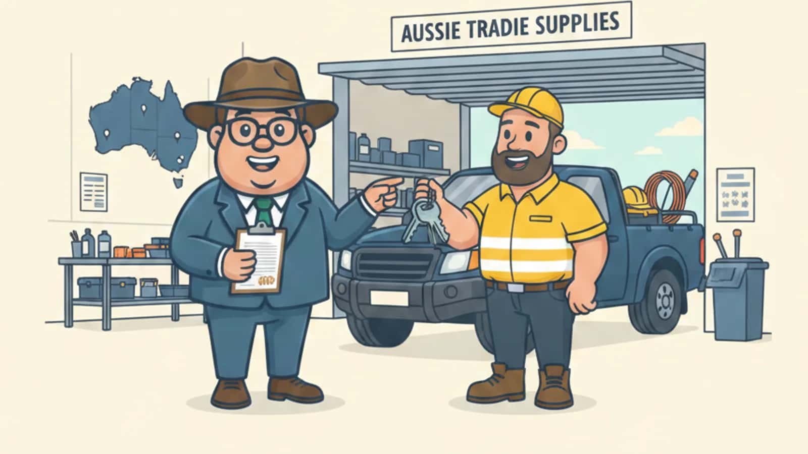 Fred helping a Australian business owner compare Business Loans for Tradies and Contractors in Australia: Utes