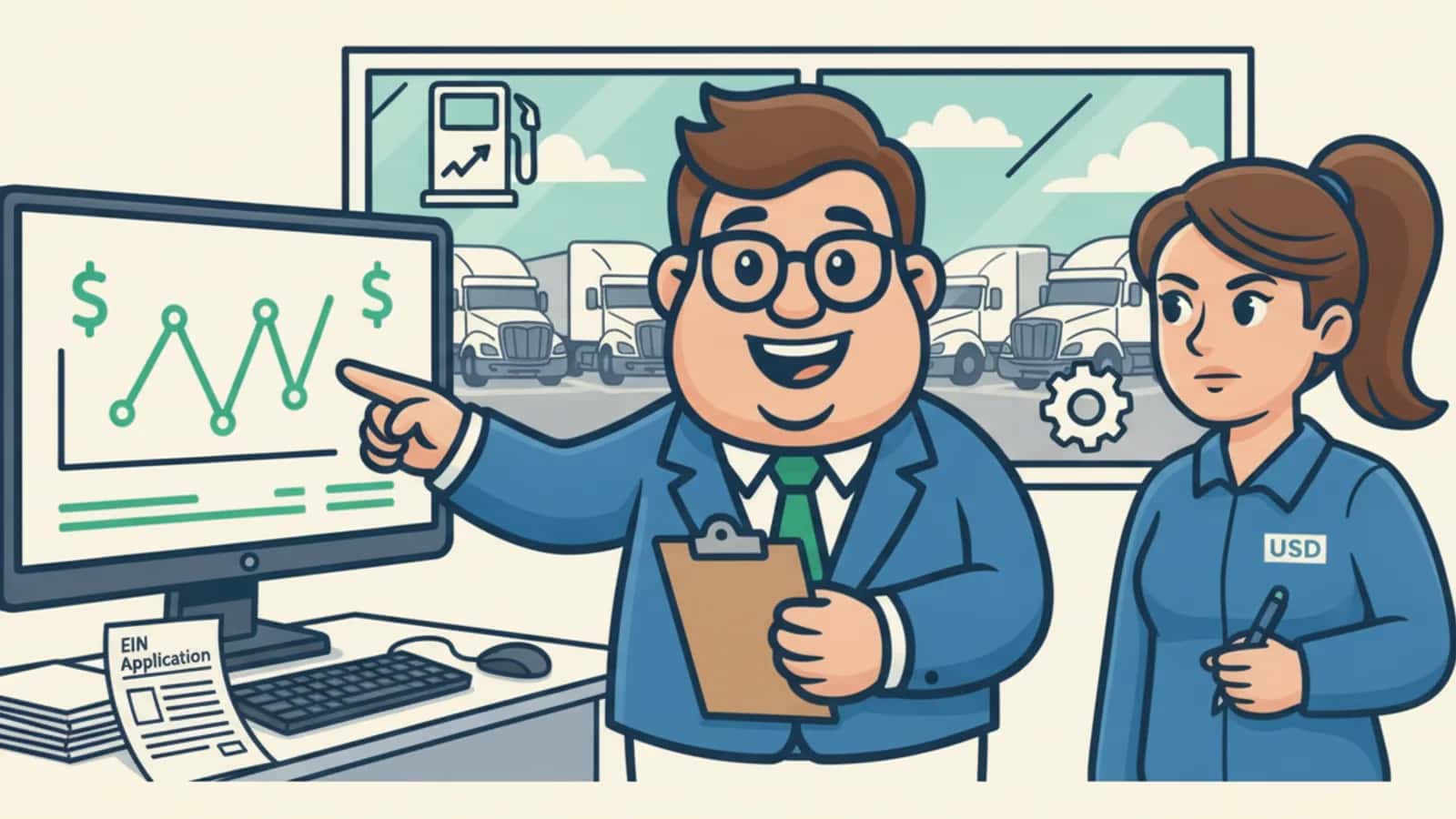 Fred helping a US business owner compare Trucking Business Loans: Fuel Volatility, Equipment Payments and Working Capital