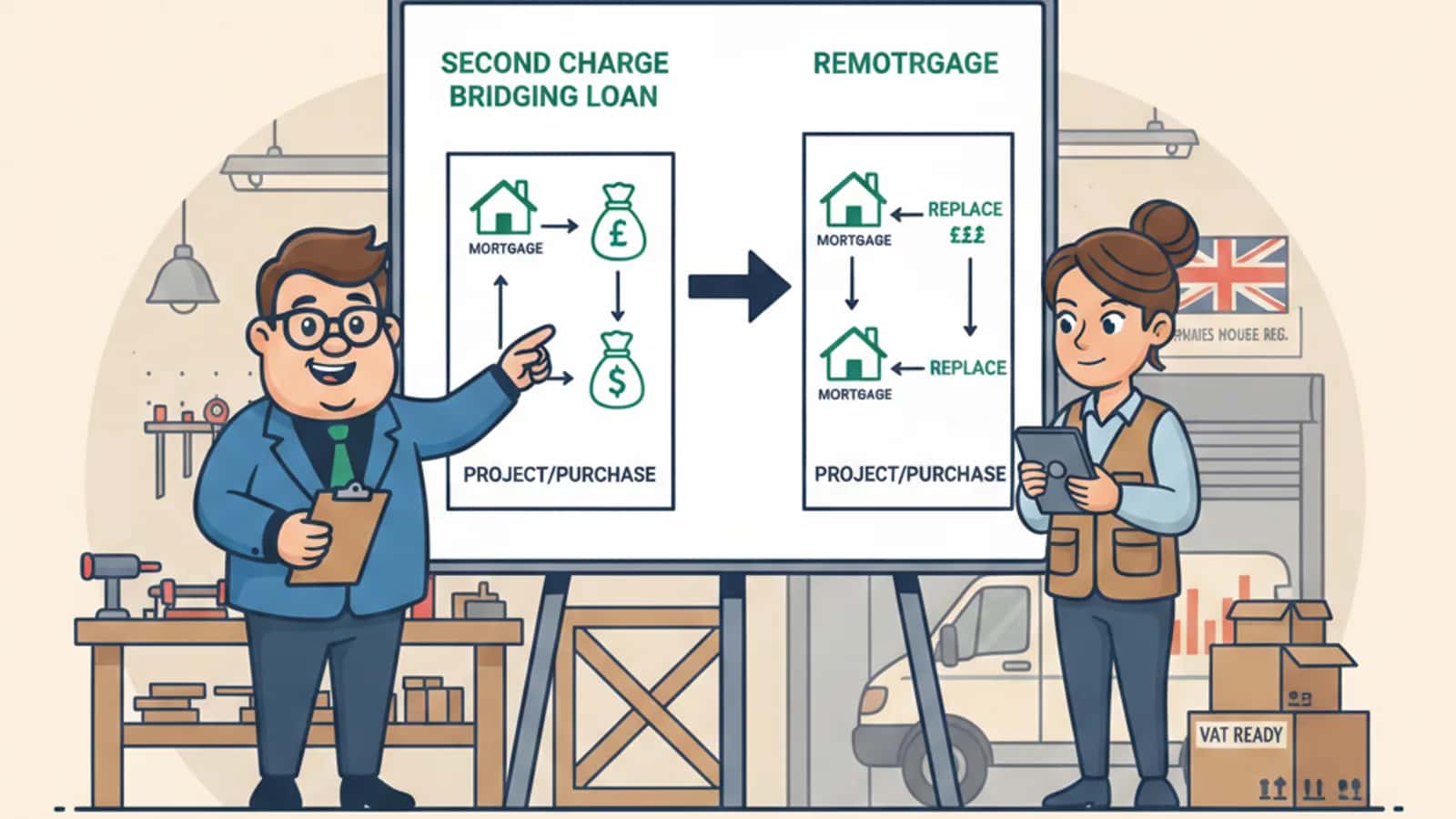 Fred explaining Second Charge Bridging Loan vs Remortgage: Which Is Better to a UK business owner