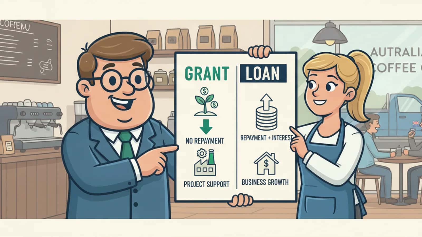 Fred explaining What's the Difference Between a Grant and a Loan to a Australian business owner