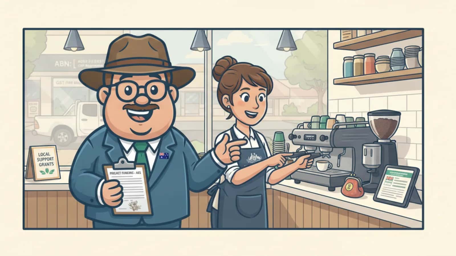 Fred helping a Australian business owner compare Australian Government-Backed Business Loans: Grants, Subsidies and Support...