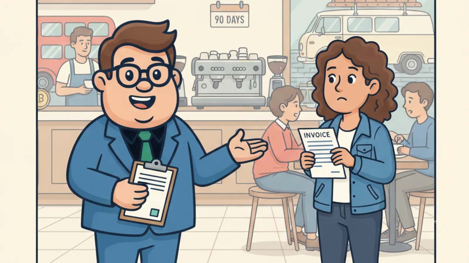Fred helping a UK business owner compare How Invoice Financing Works for UK Contractors and Freelancers Paid on 30–90 Day...