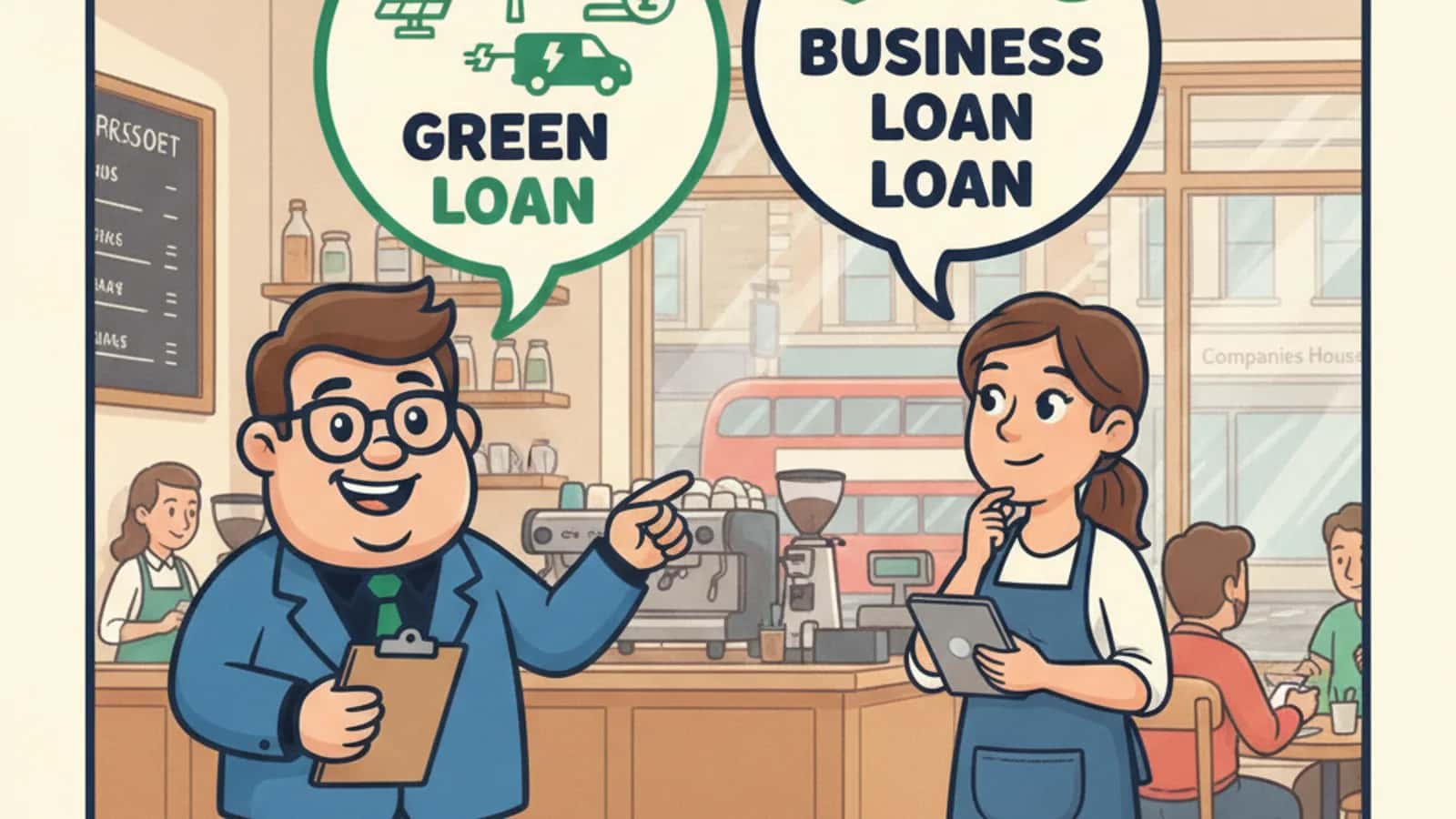 Fred explaining What's the Difference Between a Green Loan and a Regular Business Loan to a UK business owner
