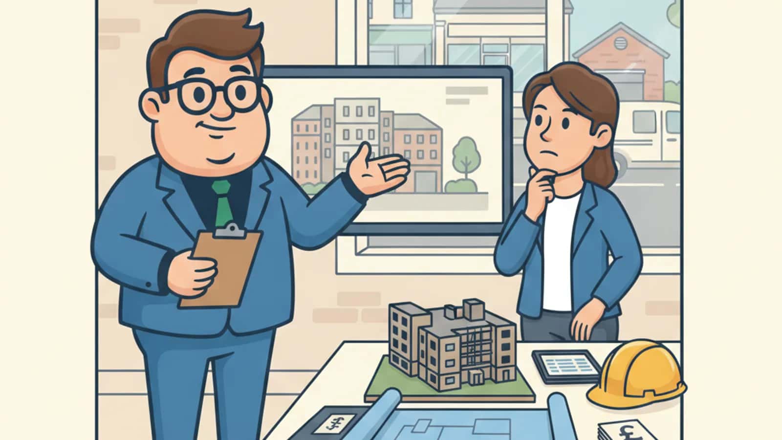 Fred helping a UK business owner compare Development Finance With or Without Planning Permission: What Changes