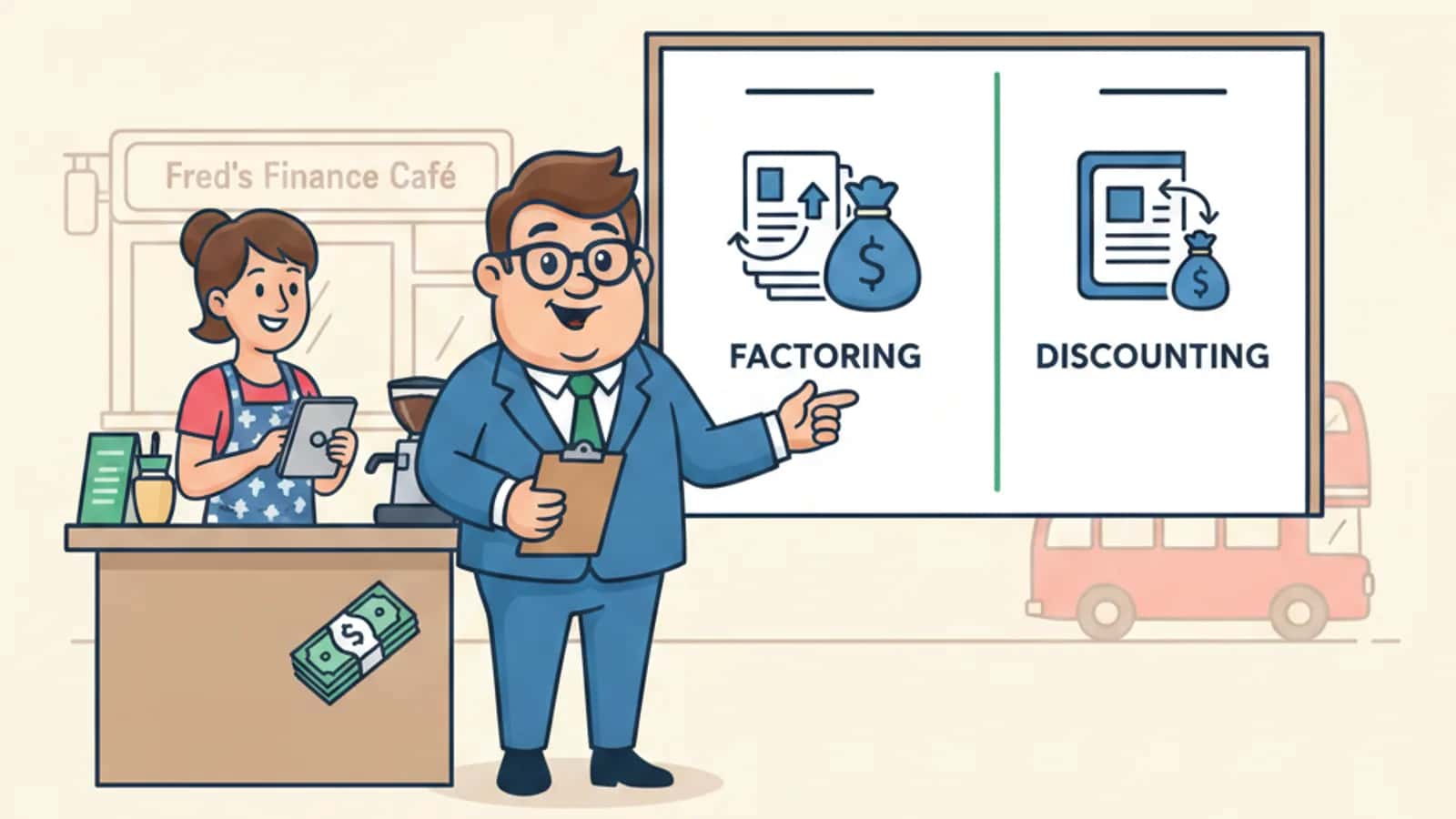 Fred explaining What's the Difference Between Invoice Factoring and Invoice Discounting to a UK business owner