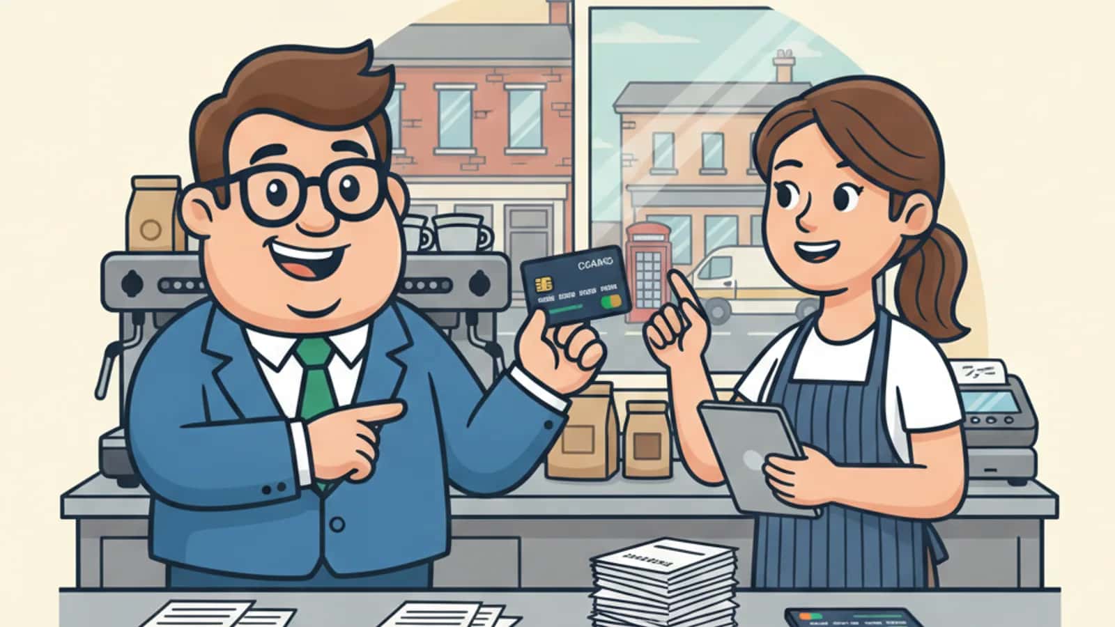 Fred explaining Main Benefits of Paying Suppliers with a Business Credit Card to a UK business owner