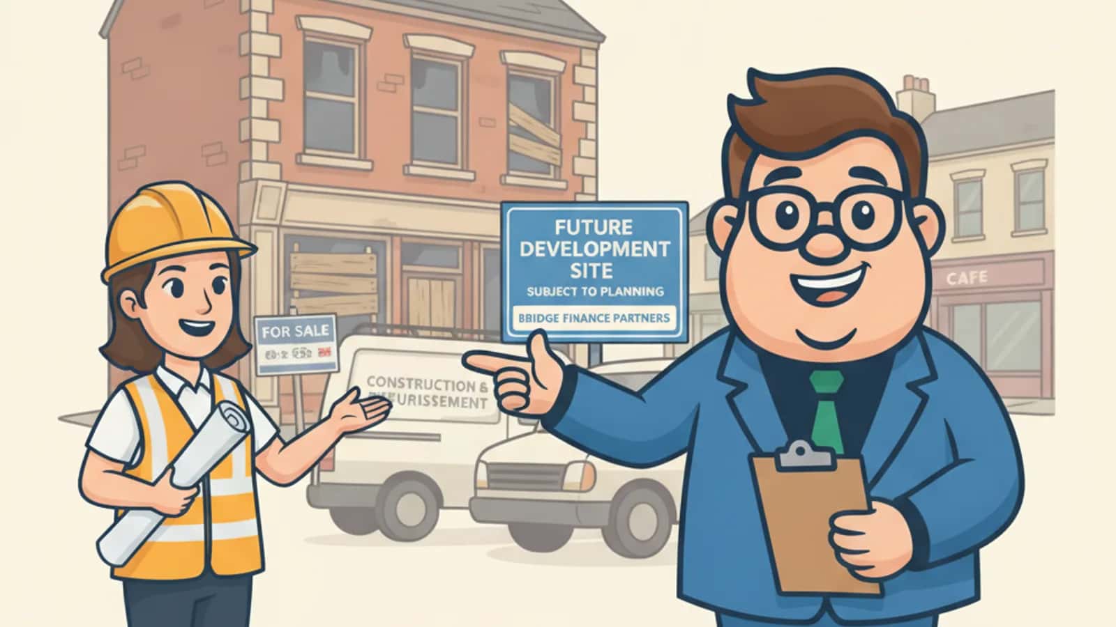 Fred helping a UK business owner compare Bridge-to-Development Finance: Funding a Site Before Planning or Construction Starts