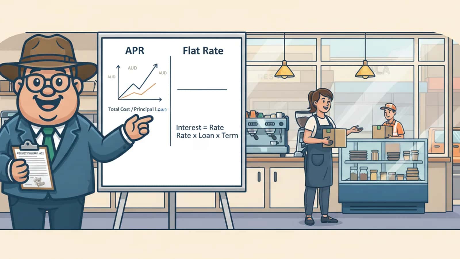 Fred explaining APR and How Is It Different From Flat Rate to a Australian business owner