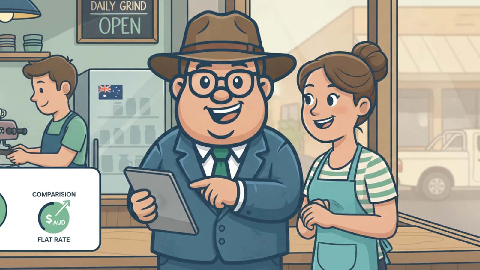 Fred explaining Comparison Rates Work for Small Business Loans in Australia to a Australian business owner