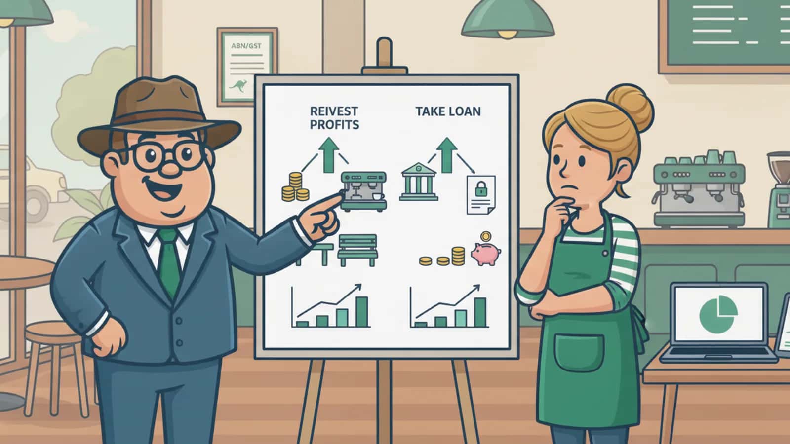 Fred explaining Reinvesting Profits vs Taking Out a Loan: What's Actually Better for Your Small Business to a Australian...
