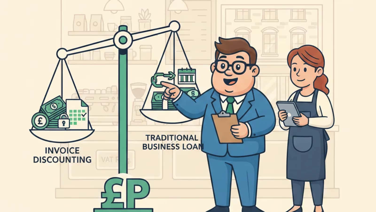 Fred explaining Pros and Cons of Invoice Discounting Compared to Traditional Business Loans to a UK business owner