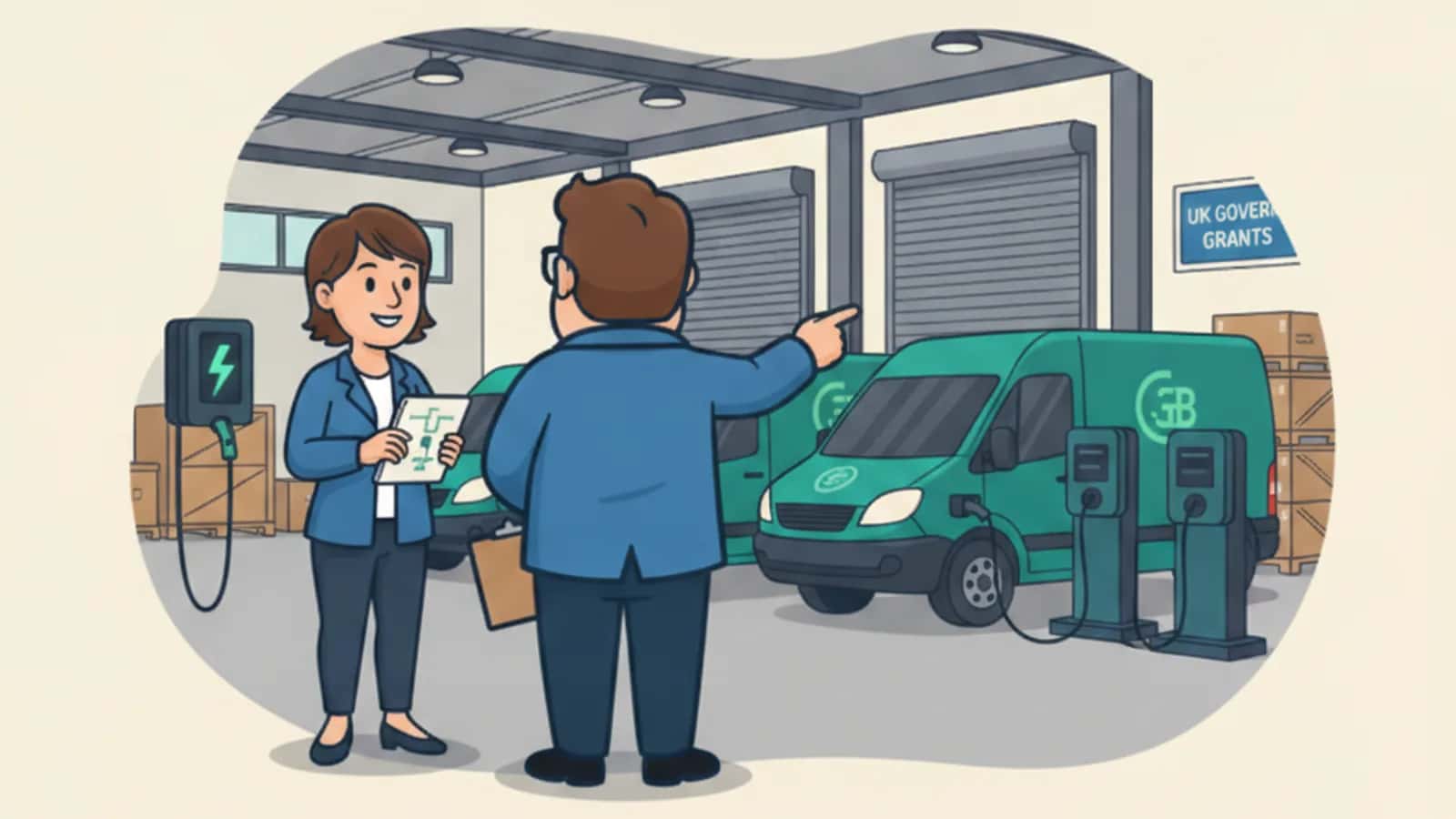 Fred explaining Government Grants for EV Fleet Charging Infrastructure to a UK business owner