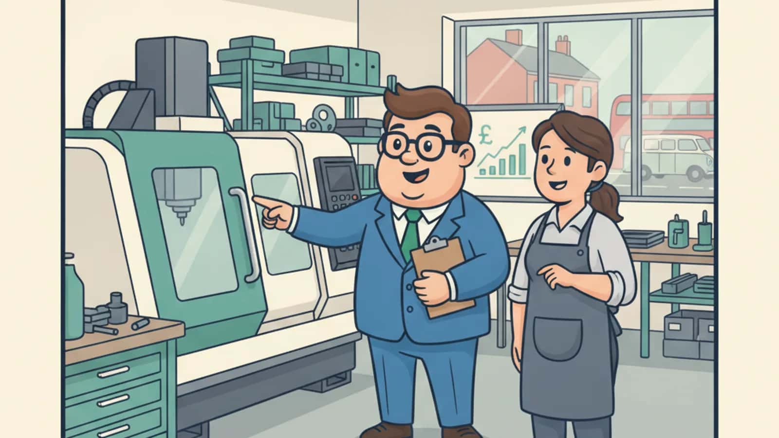 Fred helping a UK business owner compare CNC and Production Upgrades: Complete UK Guide to Financing Manufacturing Equipment