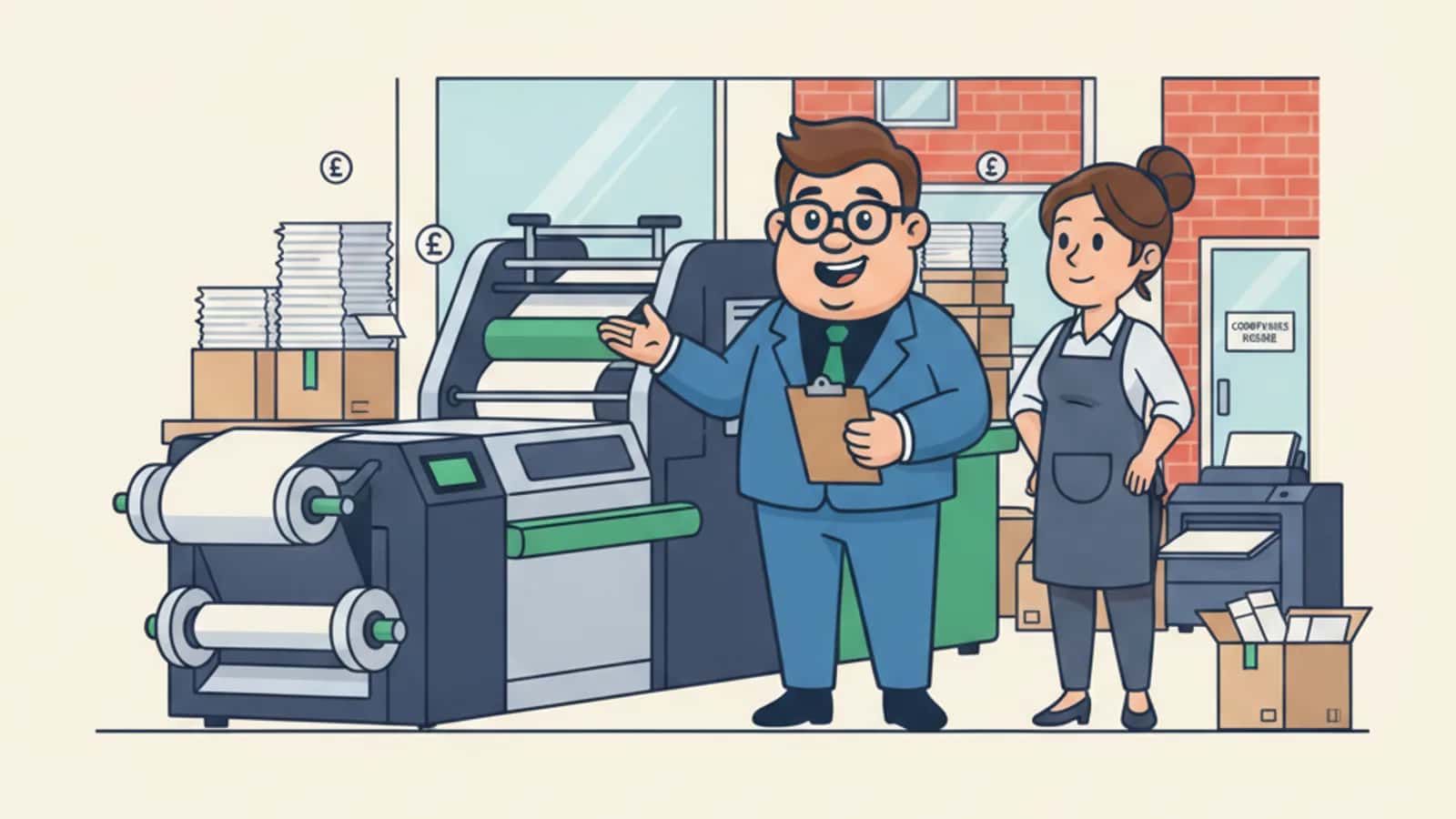Fred explaining How Much Does It Cost to Finance a Printing Press in the UK to a UK business owner