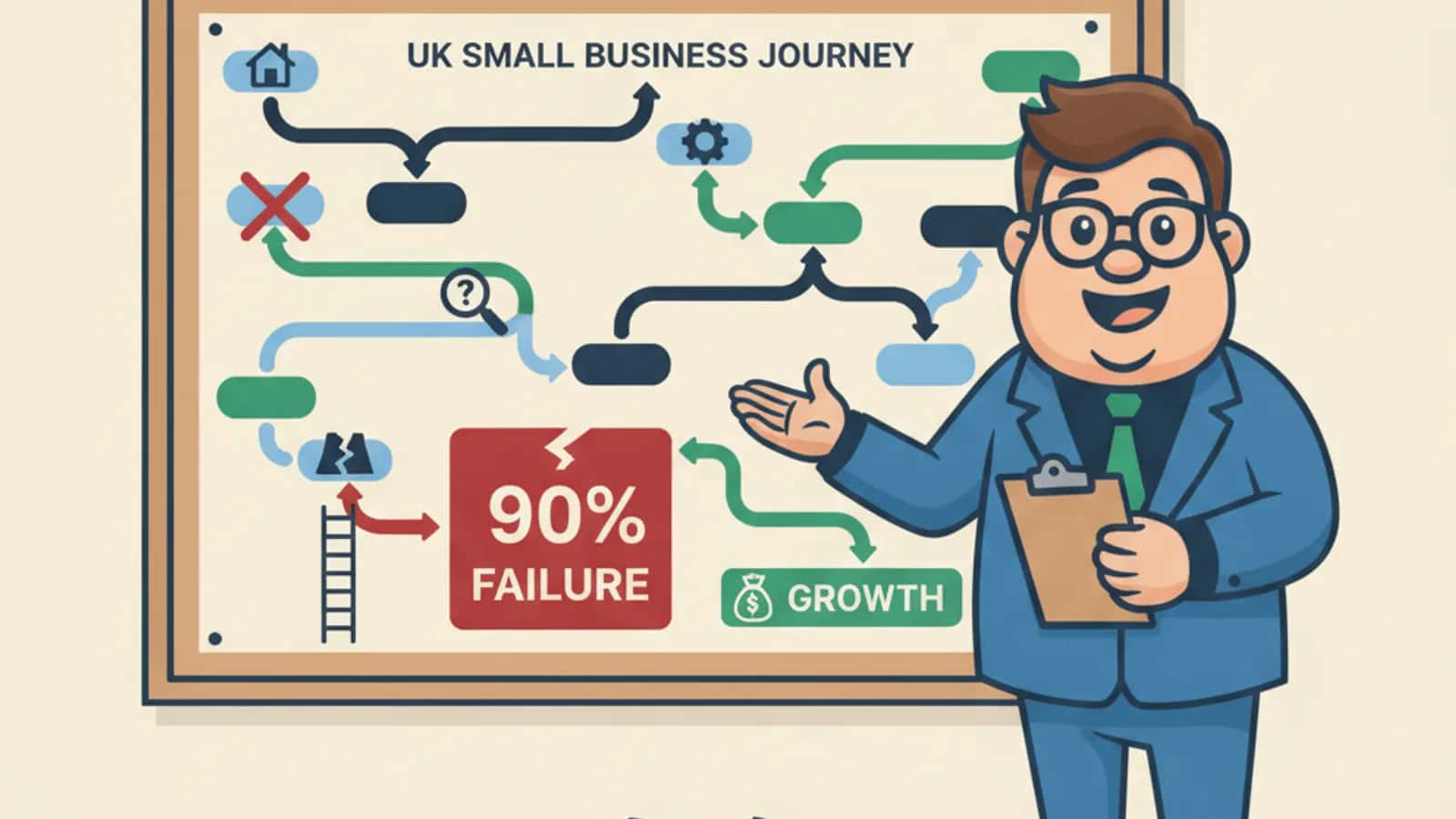 Fred helping a UK business owner compare Do 90% of Small Businesses Fail? The Truth Behind UK Business Survival