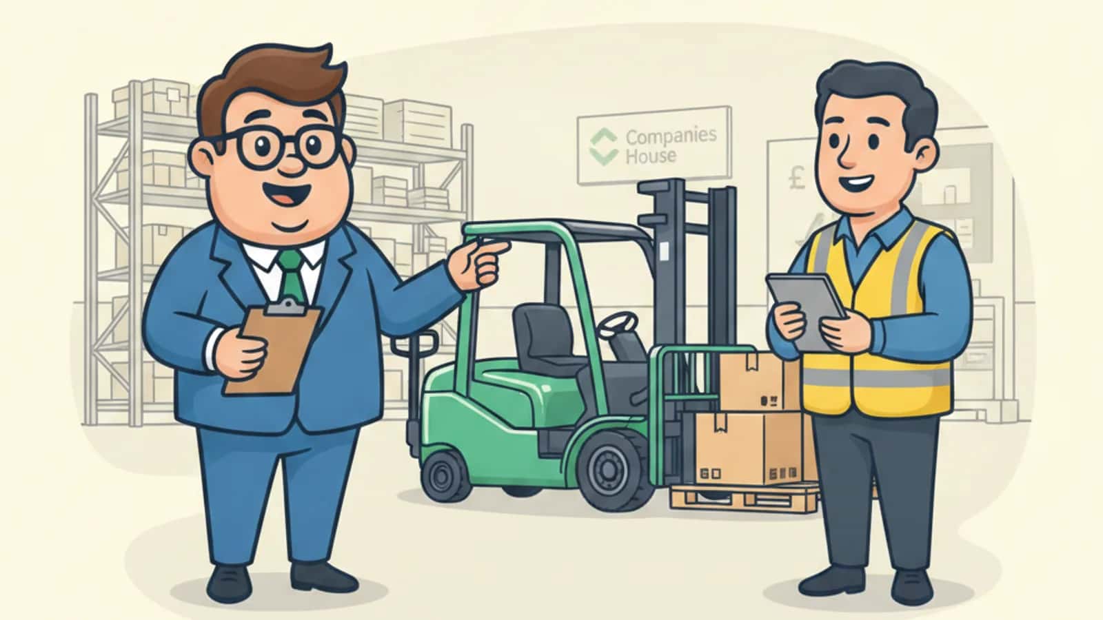 Fred explaining Equipment Finance for Forklifts and Warehouse Gear to a UK business owner