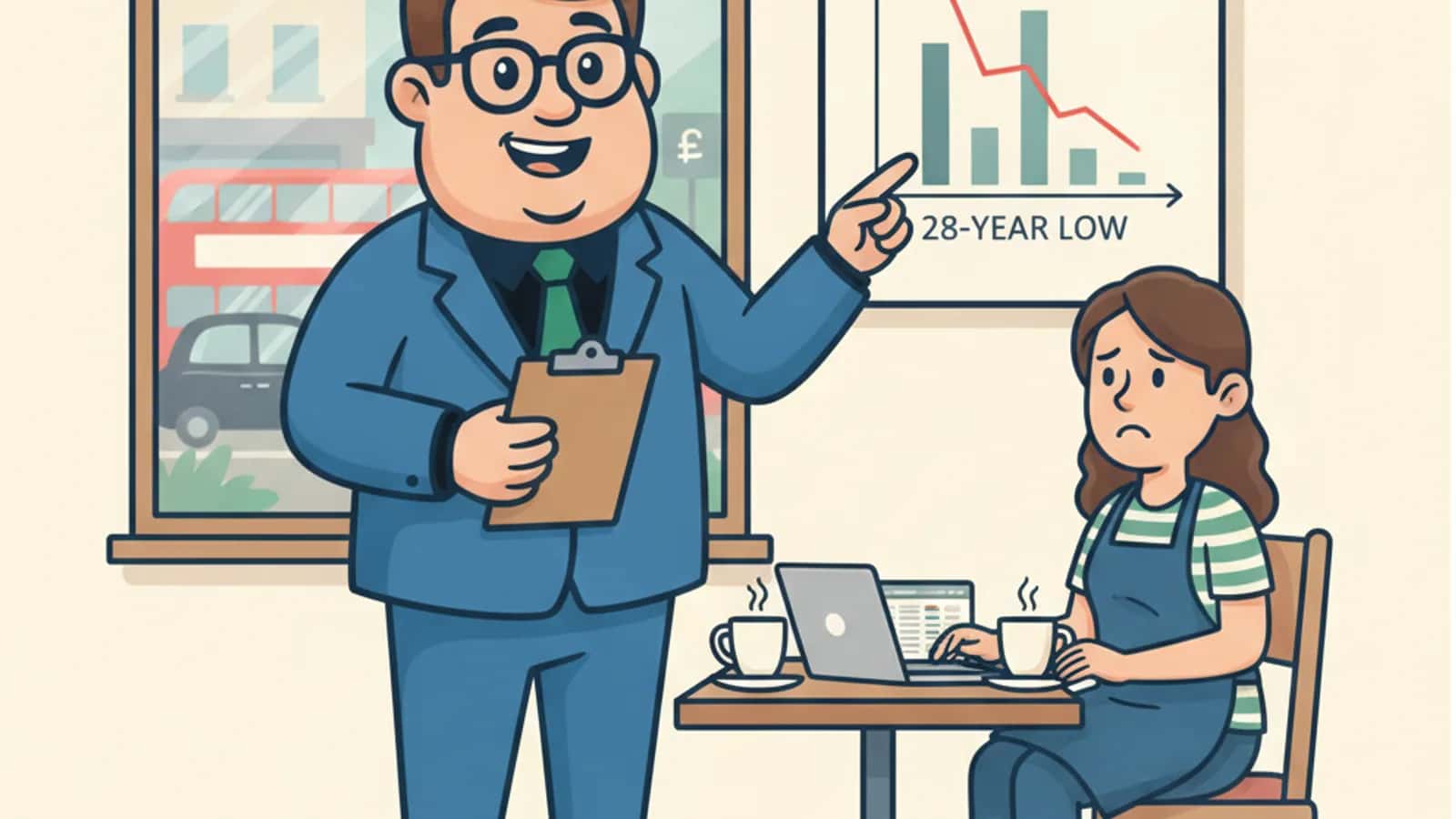 Fred explaining This 28-Year Low Compare to Previous Economic Downturns to a UK business owner