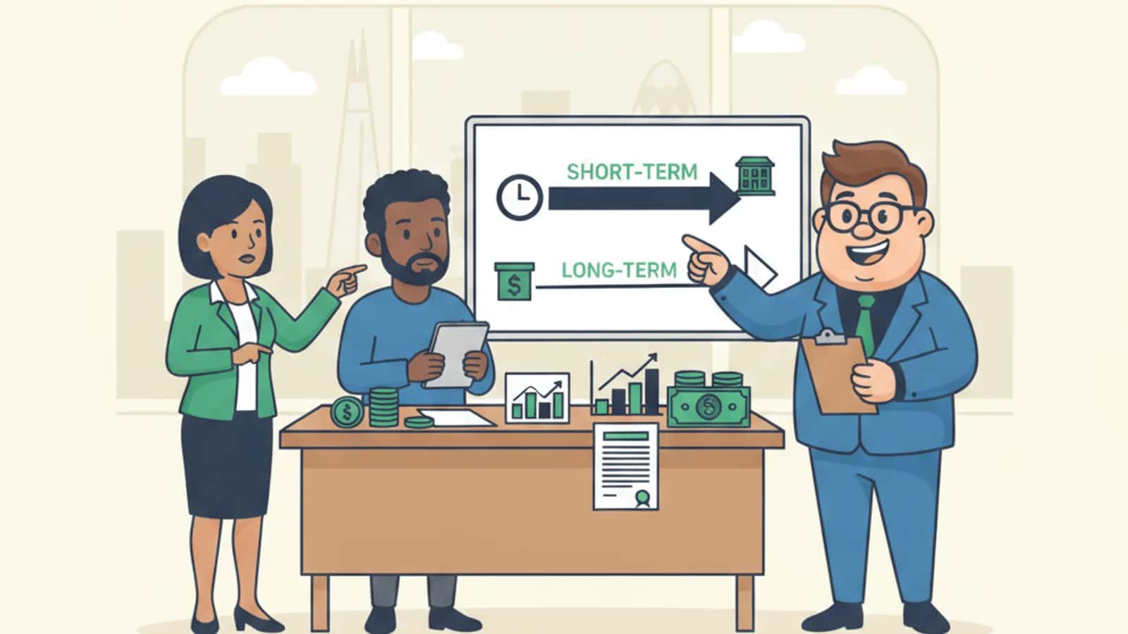 Fred helping a UK business owner compare Short-Term vs Long-Term Business Loans: Which Funding Option Fits Your Business