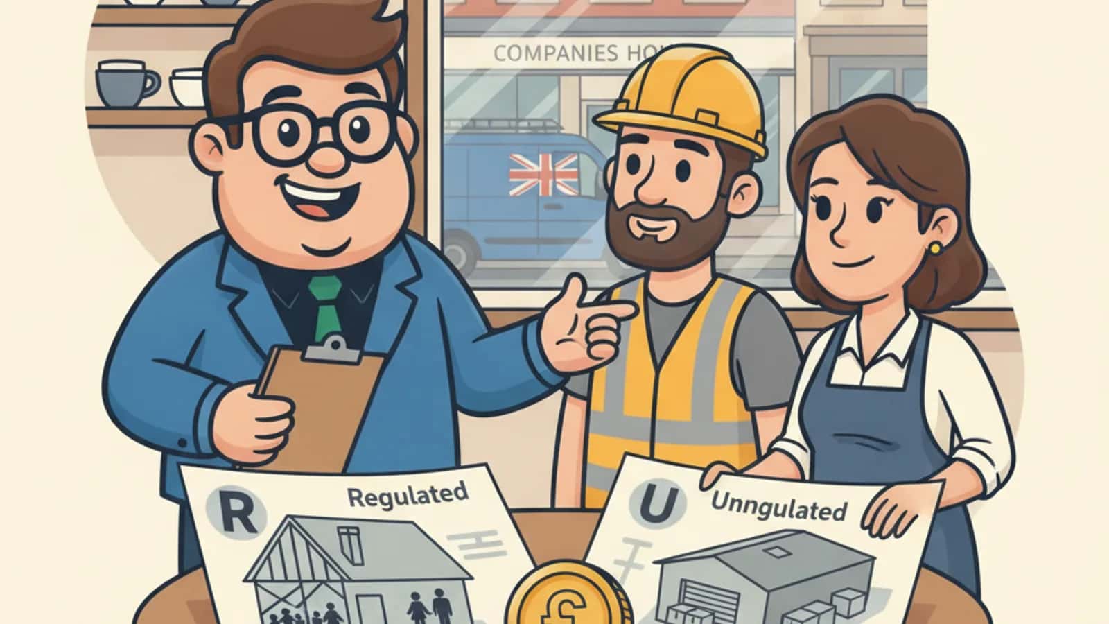 Fred helping a UK business owner compare Regulated vs Unregulated Bridging Loans: What UK Borrowers Need to Know