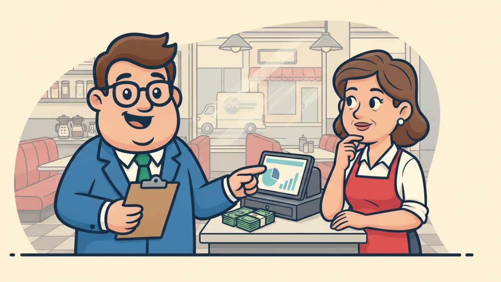 Fred helping a US business owner compare Merchant Cash Advances in the US: Factor Rates, Holdbacks and Alternatives