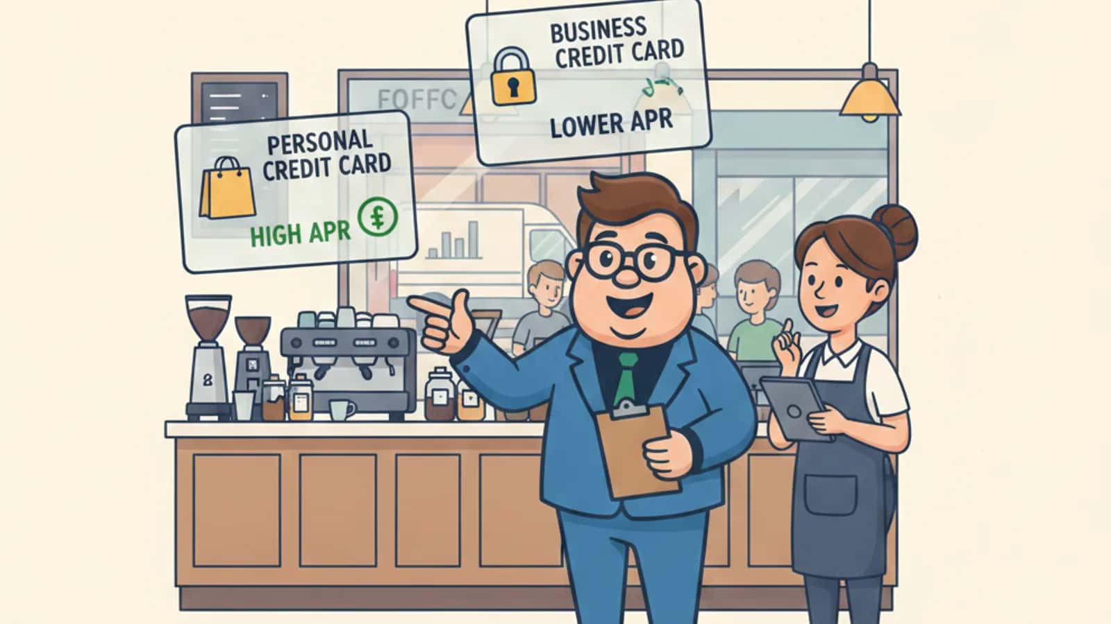 Fred explaining Difference Between Business and Personal Credit Card APR to a UK business owner
