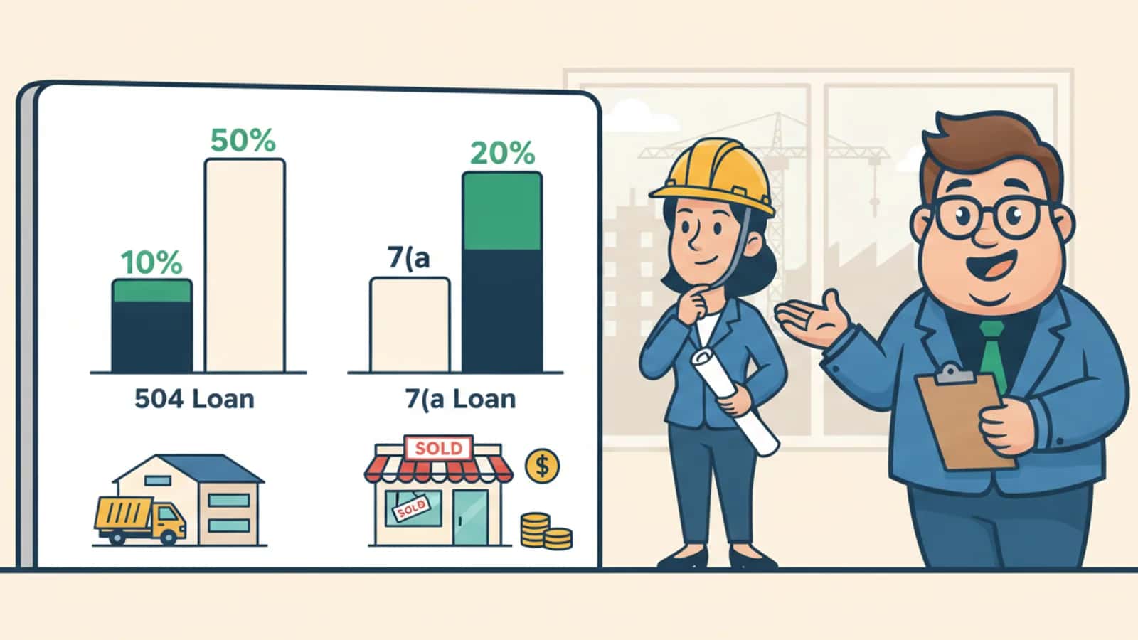 Fred explaining How Much Down Payment Do You Need for 504 vs 7(a) Loans to a US business owner