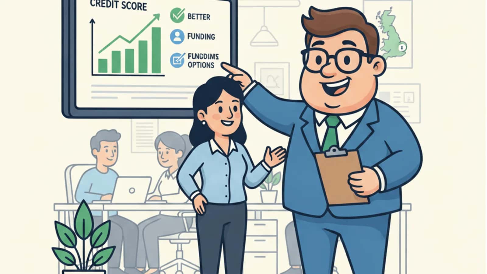 Fred helping a UK business owner compare Business Credit Score: The UK SME Owner's Guide to Better Funding Options