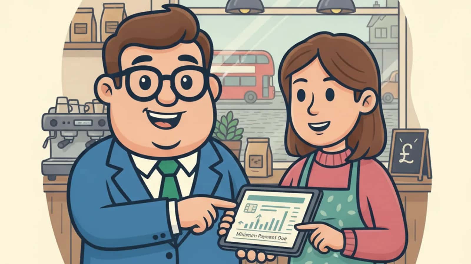 Fred explaining Minimum Payment on a Business Credit Card to a UK business owner