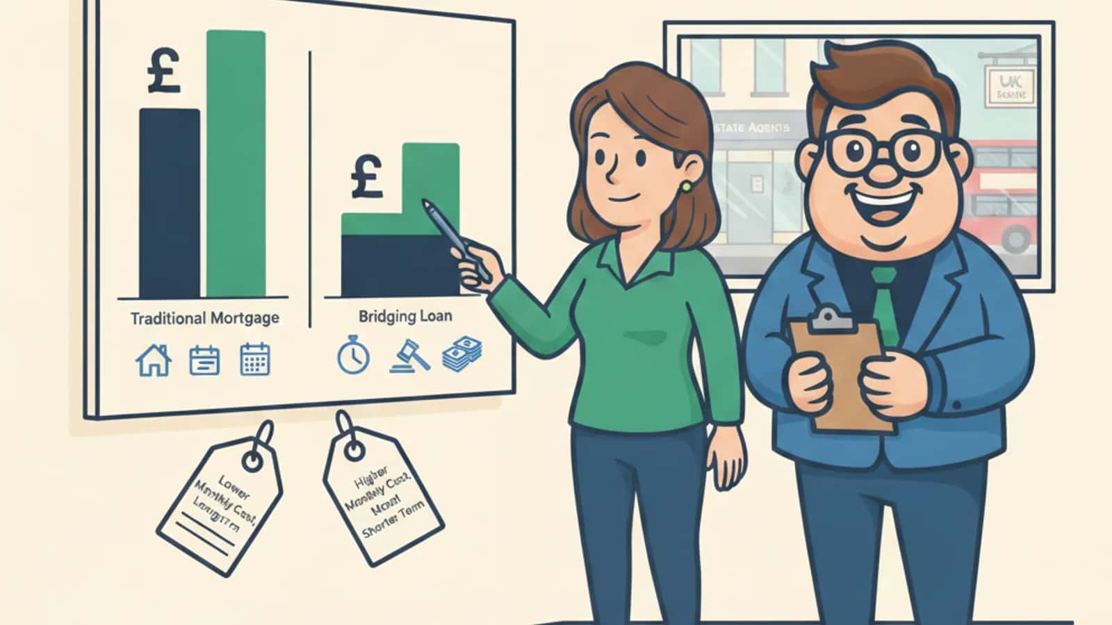 Fred explaining How Much Does a Bridging Loan Cost Compared to a Traditional Mortgage to a UK business owner