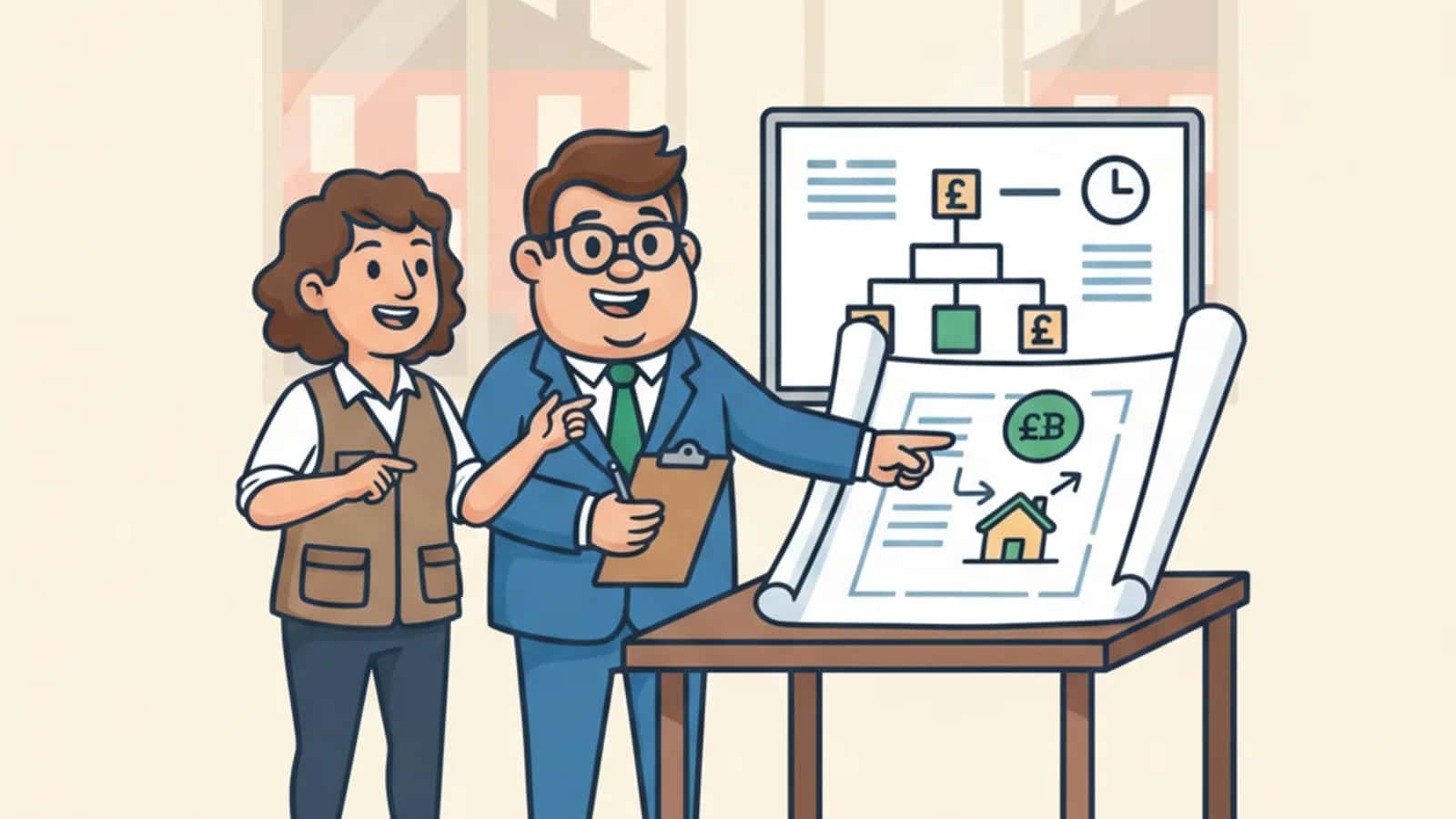 Fred helping a UK business owner compare Refinance Your Property Fast: Complete UK Guide to Quick Refinancing Options