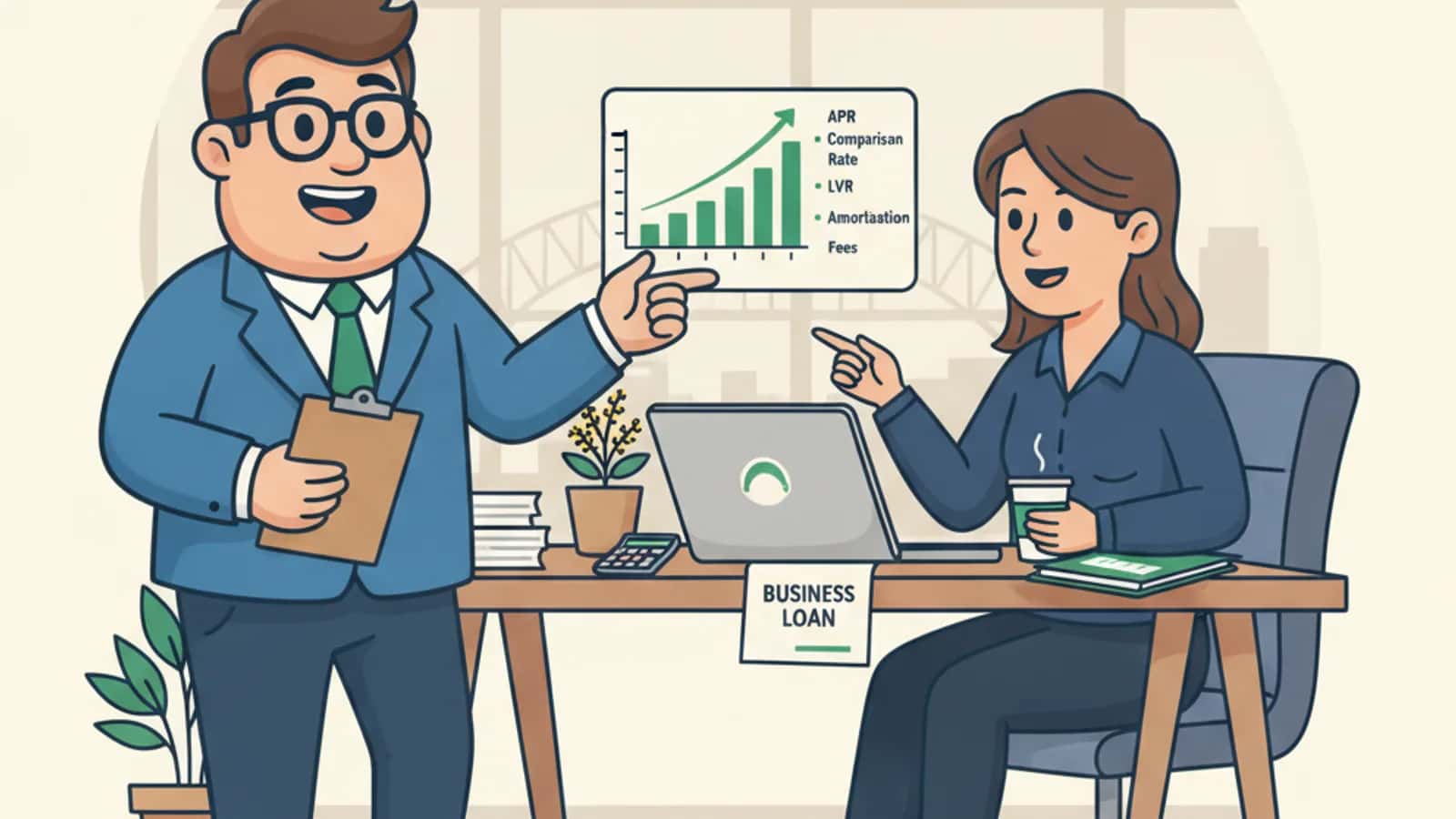 Fred helping a Australian business owner compare Australian Business Loan Terms Explained: APR, Comparison Rates, LVR,...