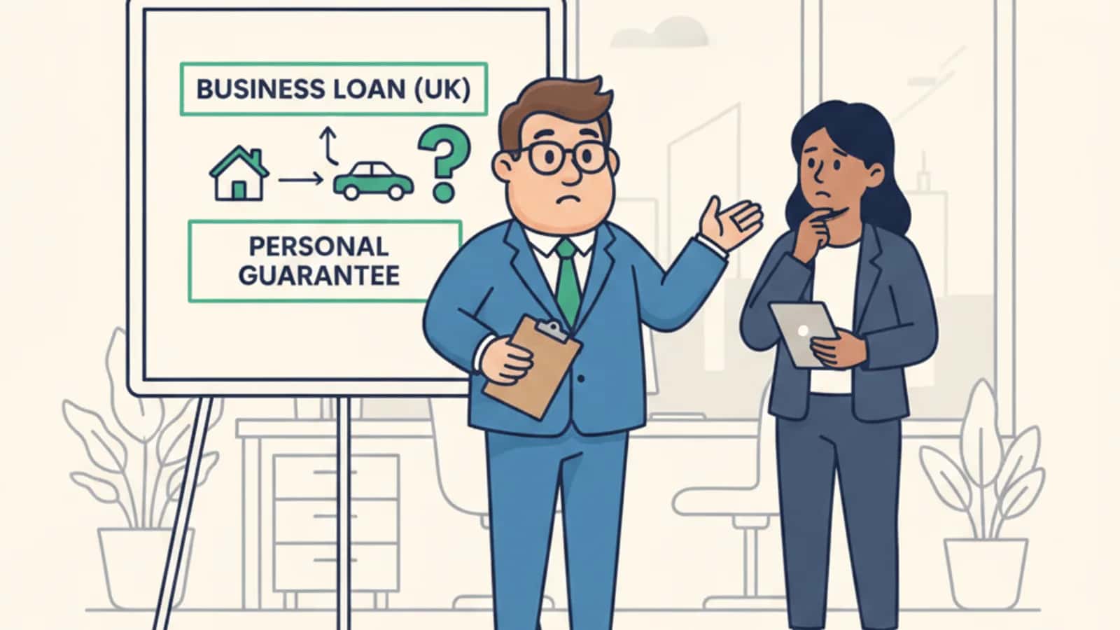 Fred helping a UK business owner compare Personal Guarantees on Business Loans: What UK Business Owners Need to Know in 2026