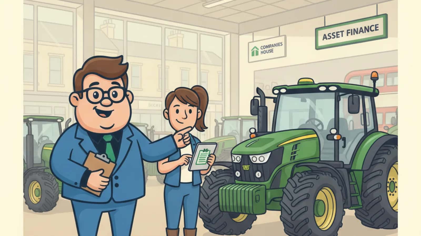 Fred explaining How Much Does Tractor Financing Cost in the UK to a UK business owner