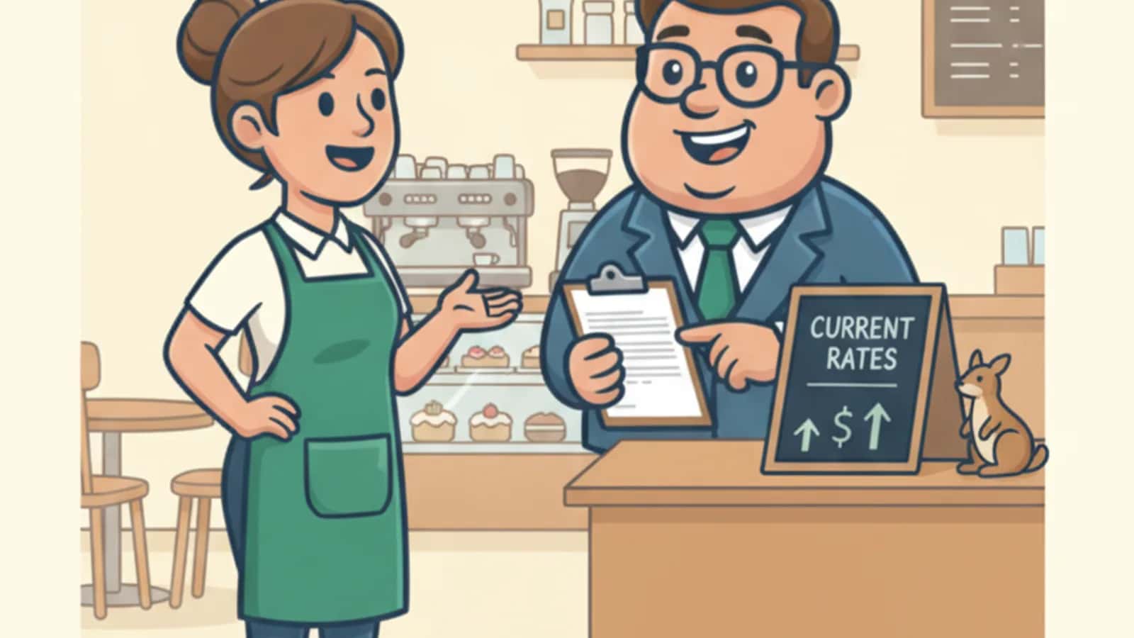 Fred explaining Current Business Loan Interest Rates in Australia to a Australian business owner