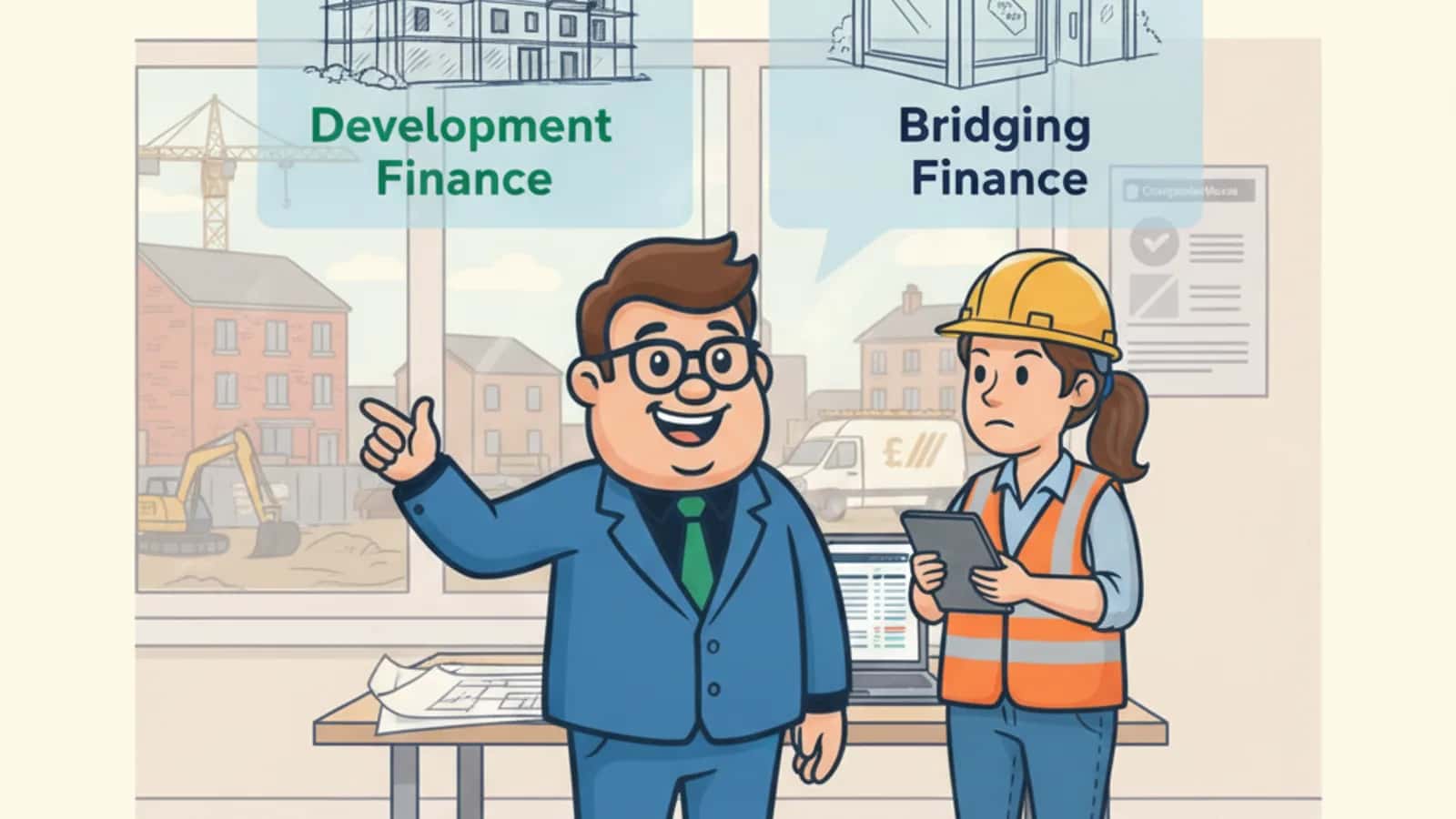 Fred helping a UK business owner compare Development Finance vs Bridging Finance: Which Fits Your Property Project