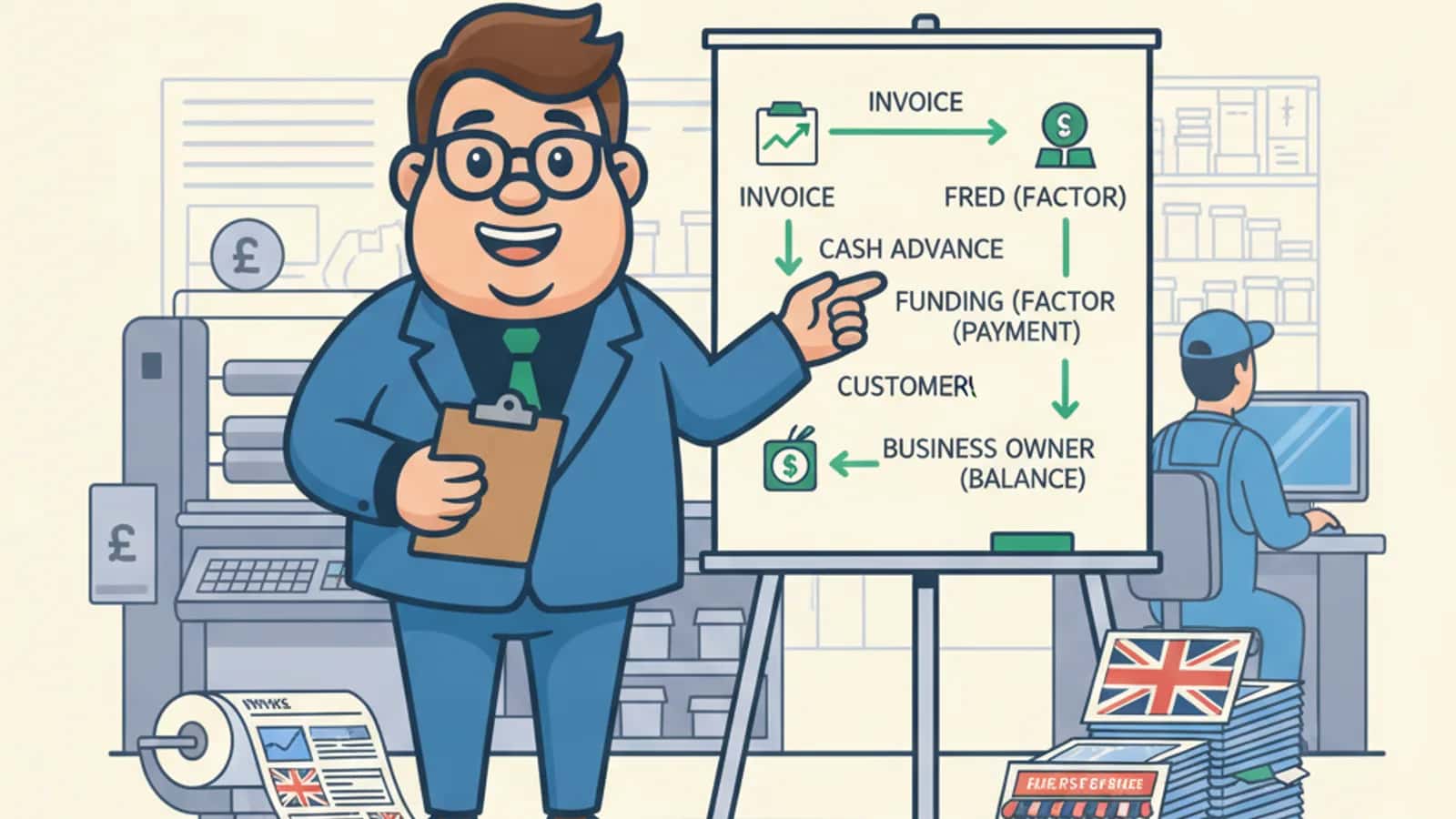 Fred explaining Debt Factoring and How Does It Work Step by Step to a UK business owner