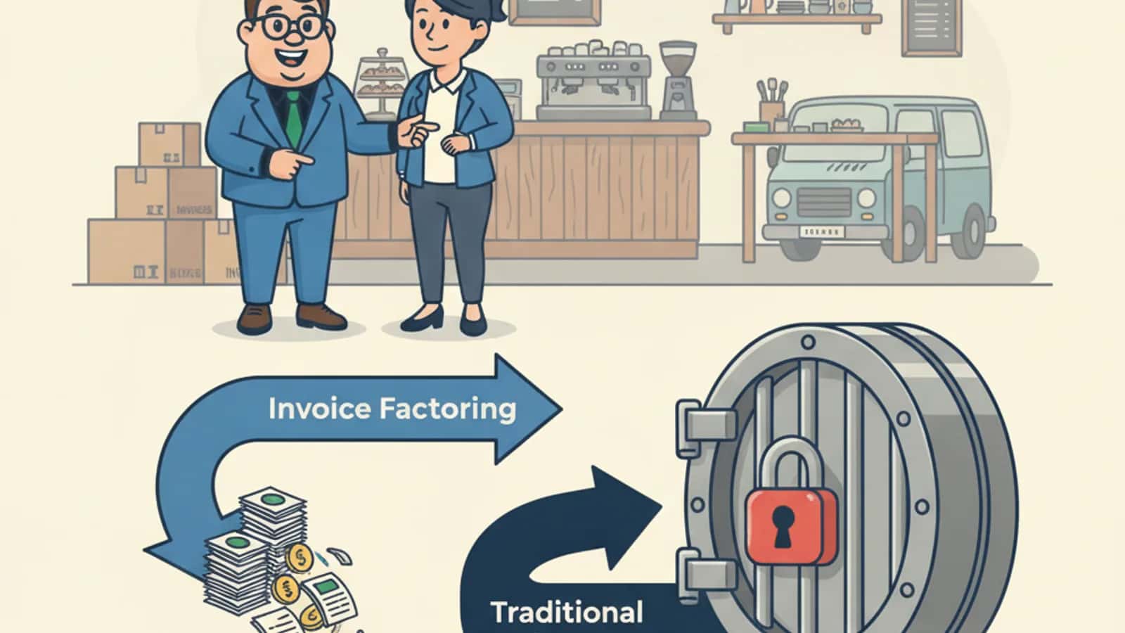 Fred explaining Invoice Factoring vs Traditional Business Loans to a UK business owner