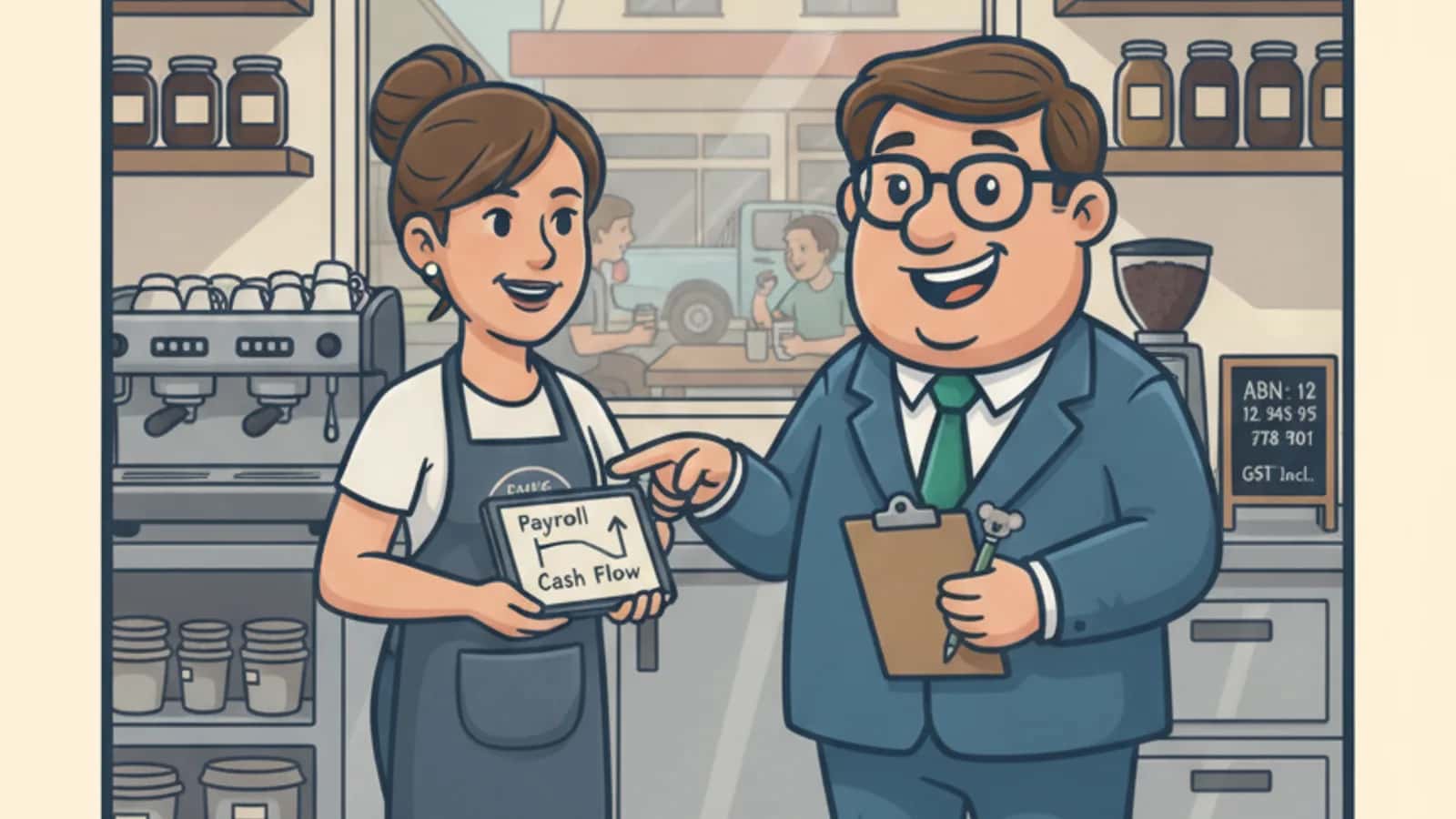 Fred explaining How Small Businesses Handle Payroll Costs to a Australian business owner