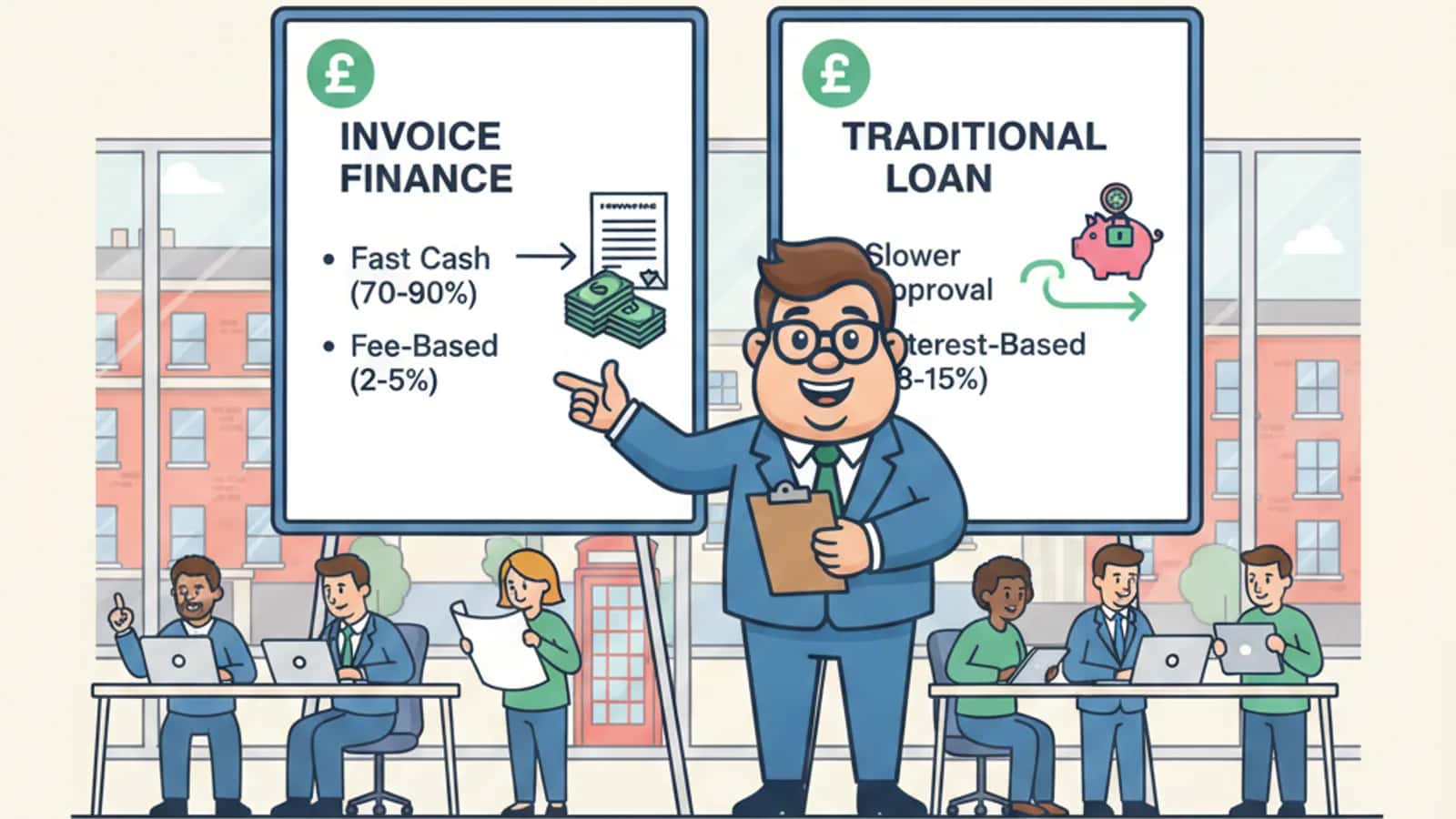 Fred explaining How Much Does Invoice Financing Cost Compared to Traditional Business Loans to a UK business owner